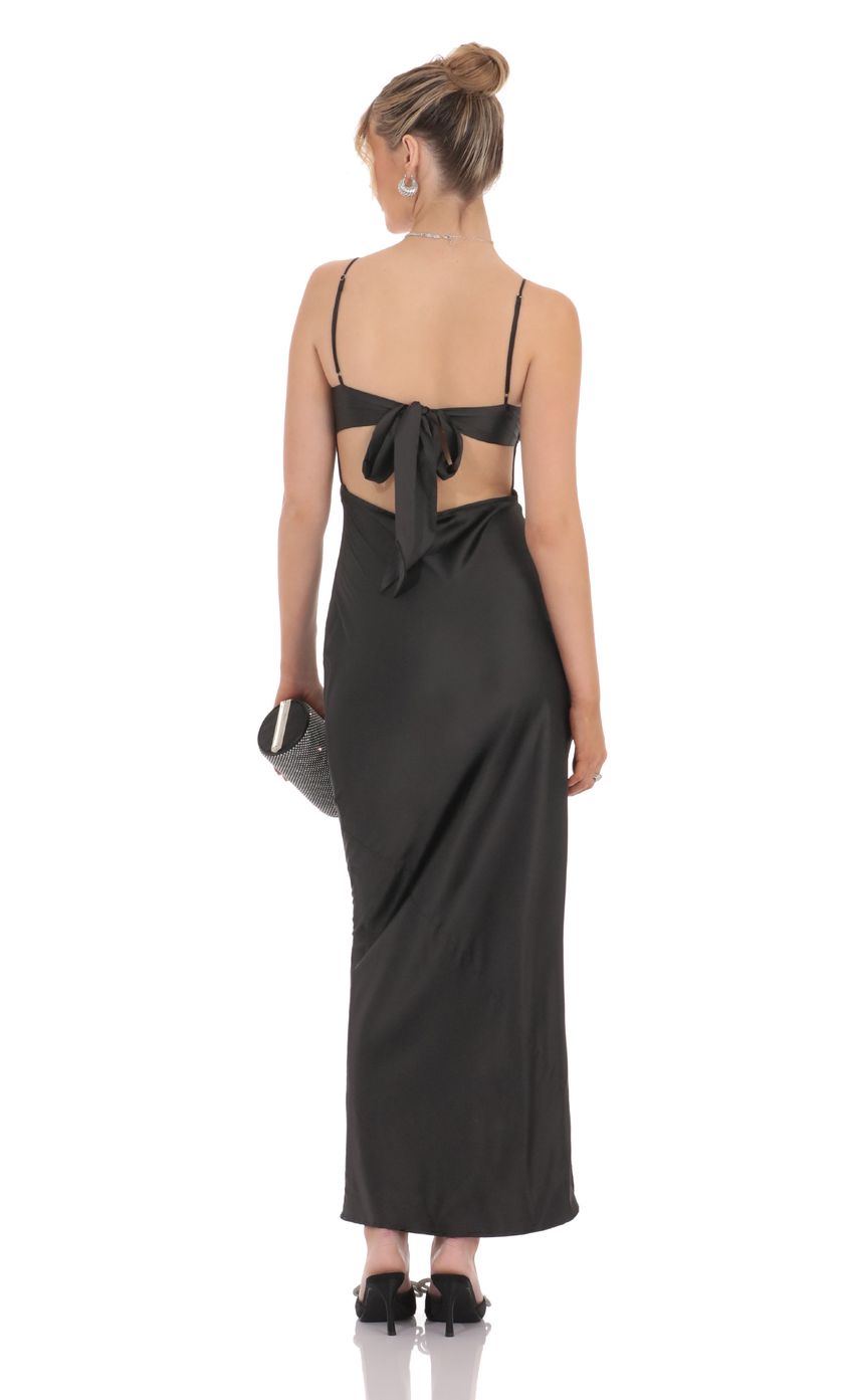 Lucy In The Sky Satin Back Tie Maxi Dress in Black