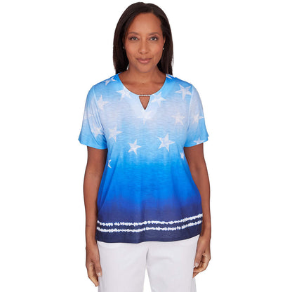 Alfred Dunner Women's Tie Dye Stars Short Sleeve Tops