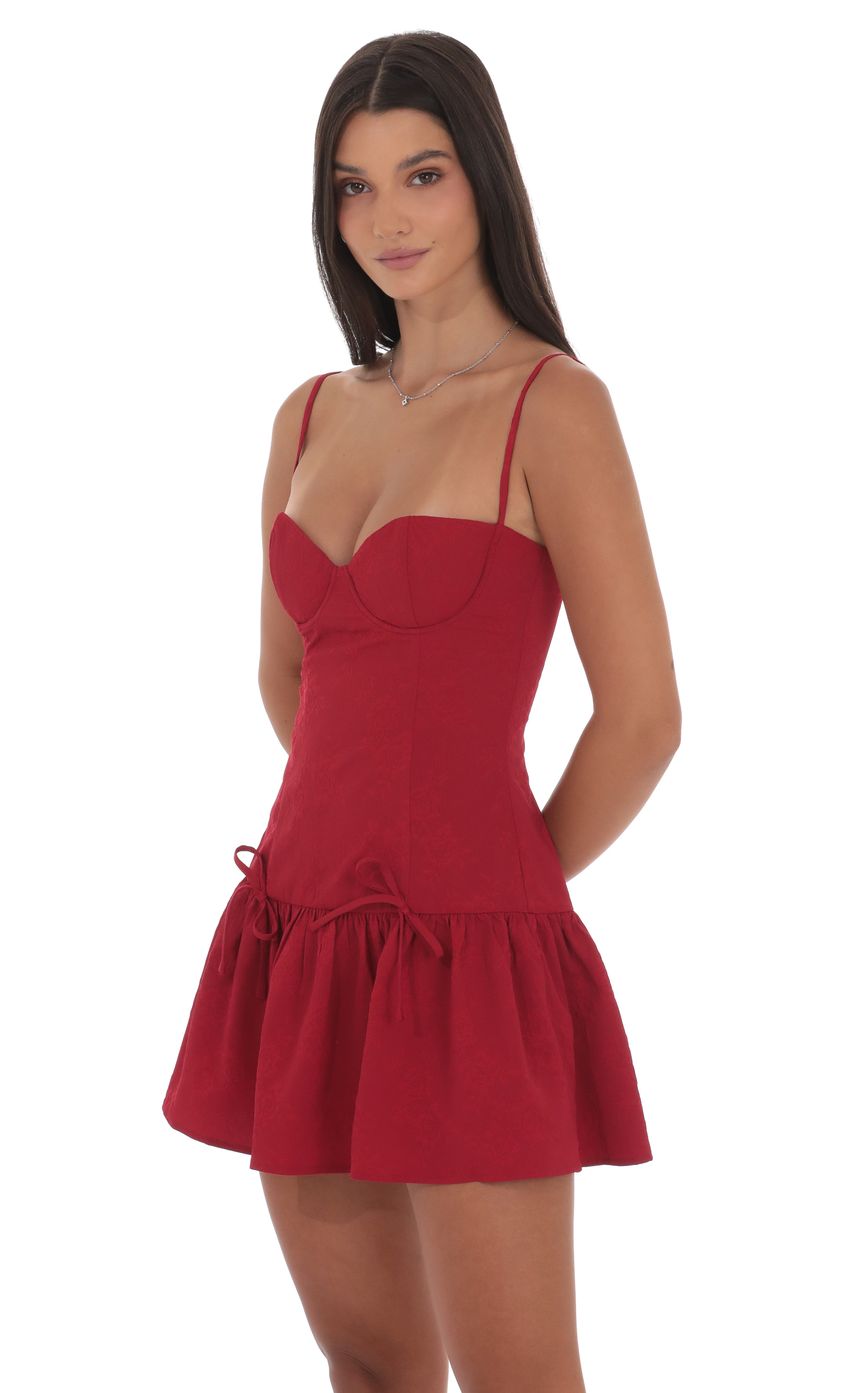 Lucy In The Sky Jacquard Double Bow Drop Waist Dress in Red