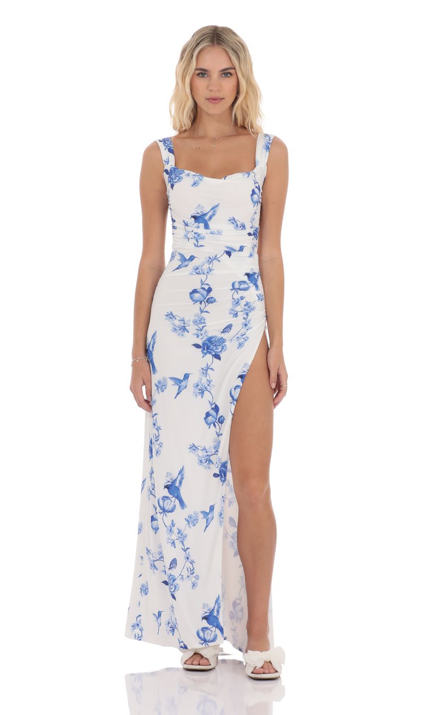 Lucy In The Sky Floral Open Back Bow Maxi Dress in White