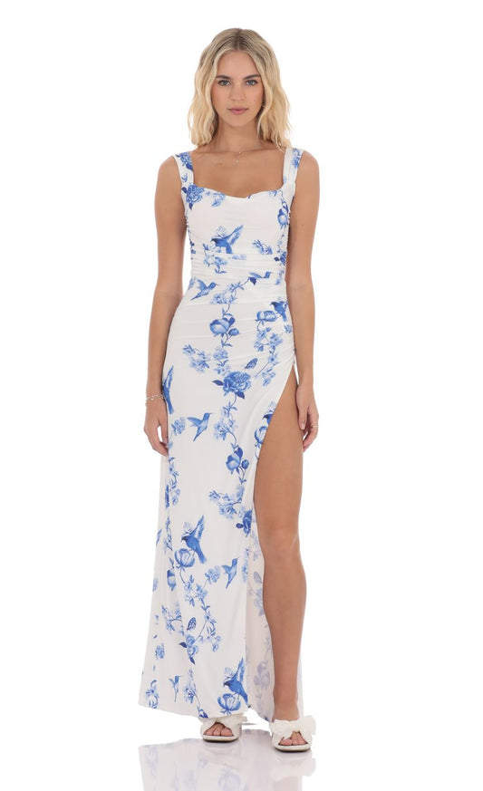 Lucy In The Sky Floral Open Back Bow Maxi Dress in White