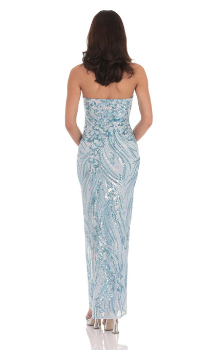 Lucy In The Sky Sequin Pattern Maxi Dress in Sky Blue