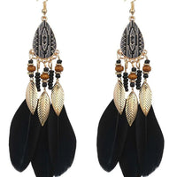 Ursime Retro Feather Decor Beaded Dangle Earrings