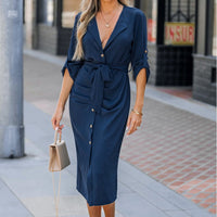 Cupshe Blue Plunging Front Button Midi Dress