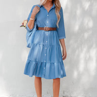 Cupshe Blue Collared Front Button Half Sleeve Midi Dress(X2)