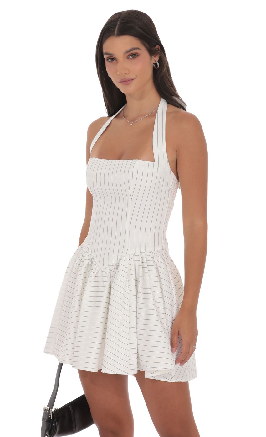 Lucy In The Sky Pinstripe Halter A-line Dress in White