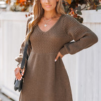 Cupshe V-Neck Crochet Gigot Sleeve Sweater Dress