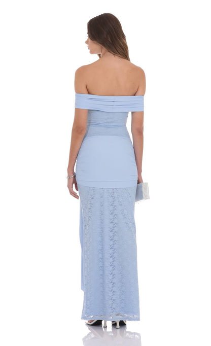 Lucy In The Sky Lace Tassel Wrap Maxi Dress in Sky Blue