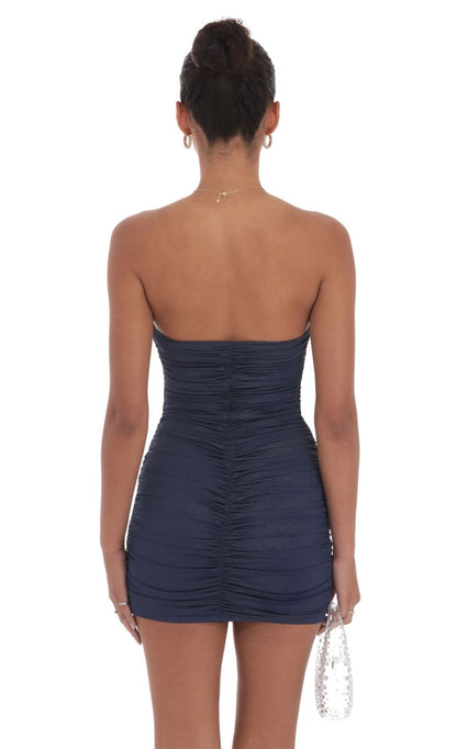 Lucy In The Sky Foiled Corset Bodycon Dress in Navy
