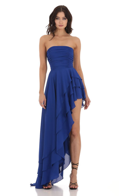 Lucy In The Sky Asymmetrical Corset Dress in Blue