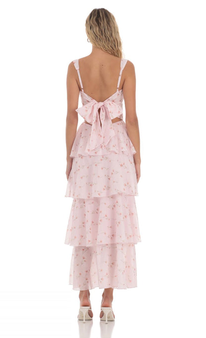 Lucy in the Sky Floral Ruffle Maxi Dress in Pink