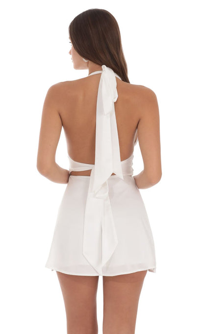 Lucy In The Sky Satin Halter Dress in White
