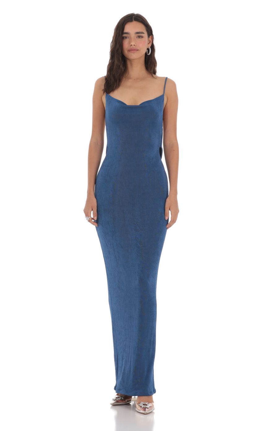 Lucy In The Sky Draped Back Maxi Dress in Navy