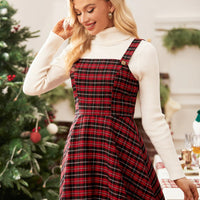 Cupshe Red Plaid Square Neck Sleeveless Mini Dress(x2)