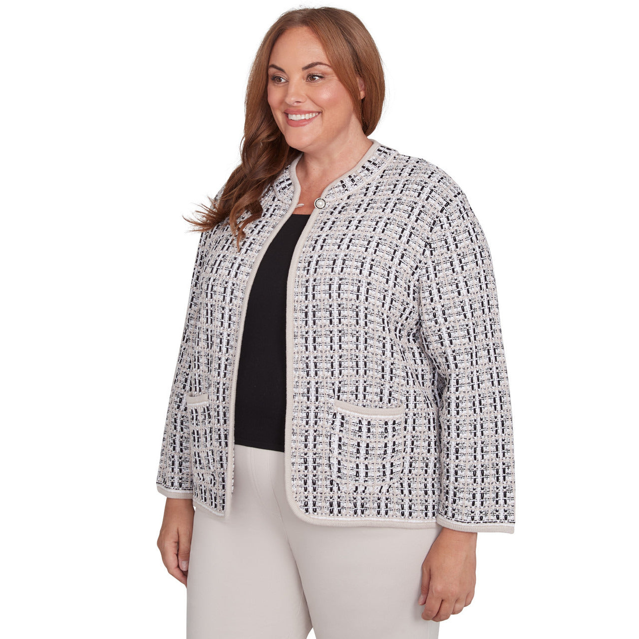 Alfred Dunner Women's Textured Collared Knit Jacket