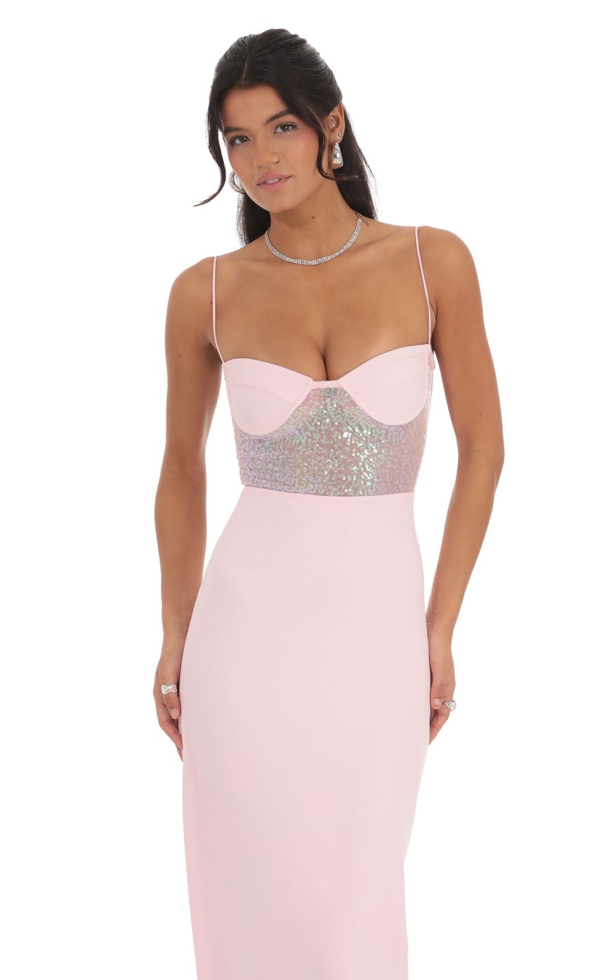 Lucy In The Sky Sequin Cutout Maxi Dress in Pink