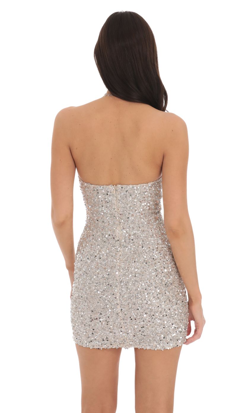 Lucy In The Sky Sequin Strapless Bodycon Dress in Silver
