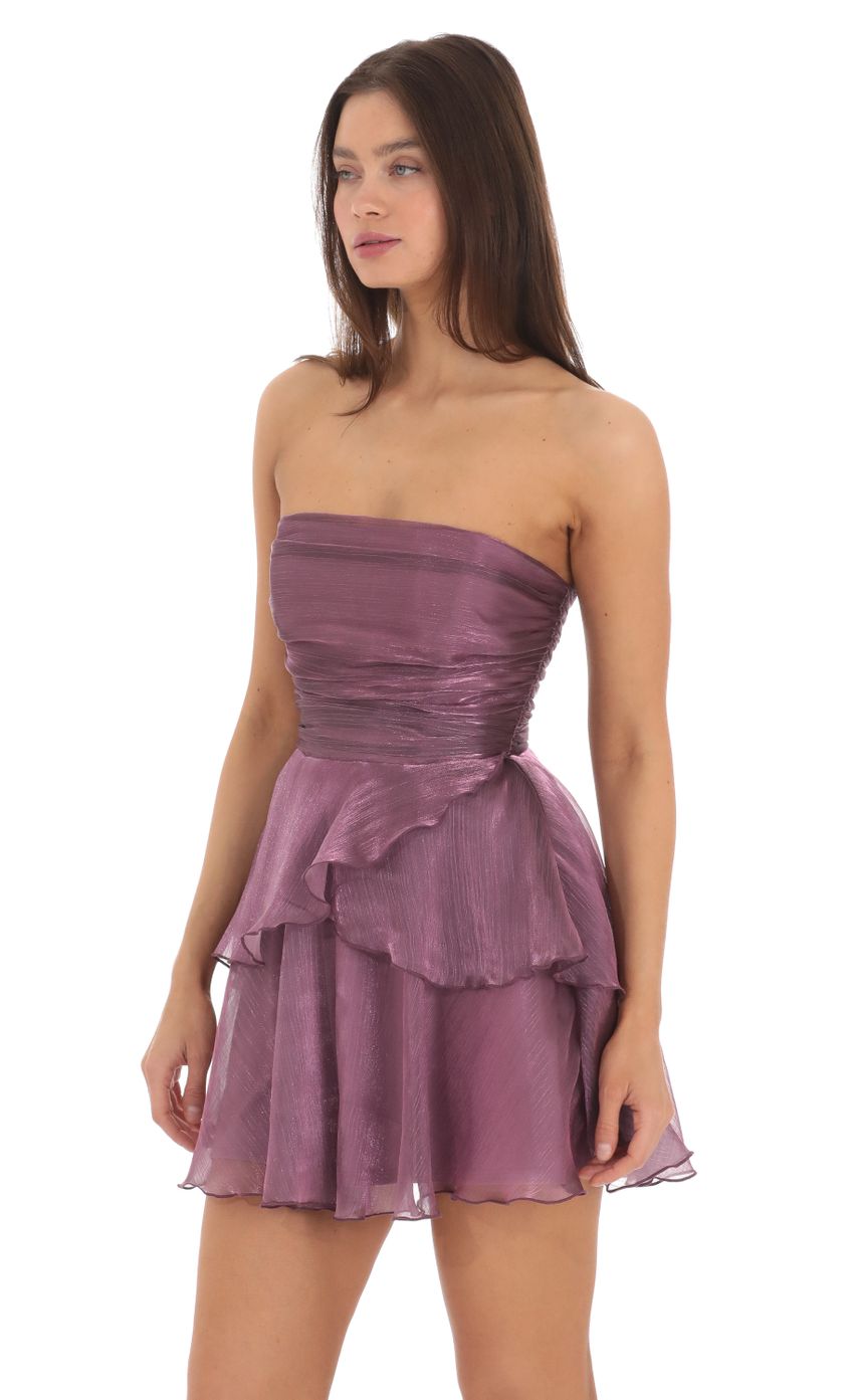 Lucy In The Sky Petal Ruffle Strapless Dress in Purple