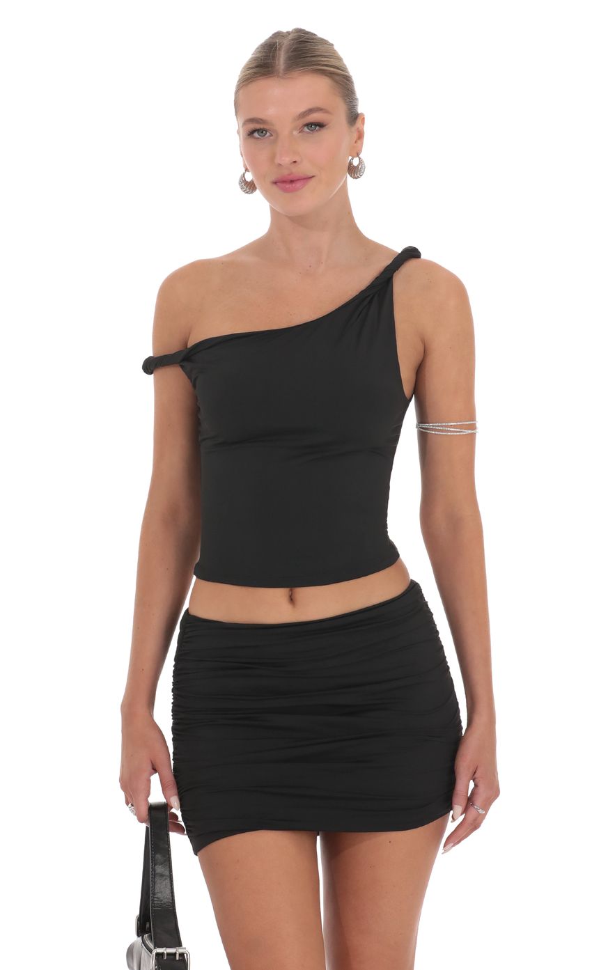 Lucy In The Sky Twist Off Shoulder Two Piece Set in Black