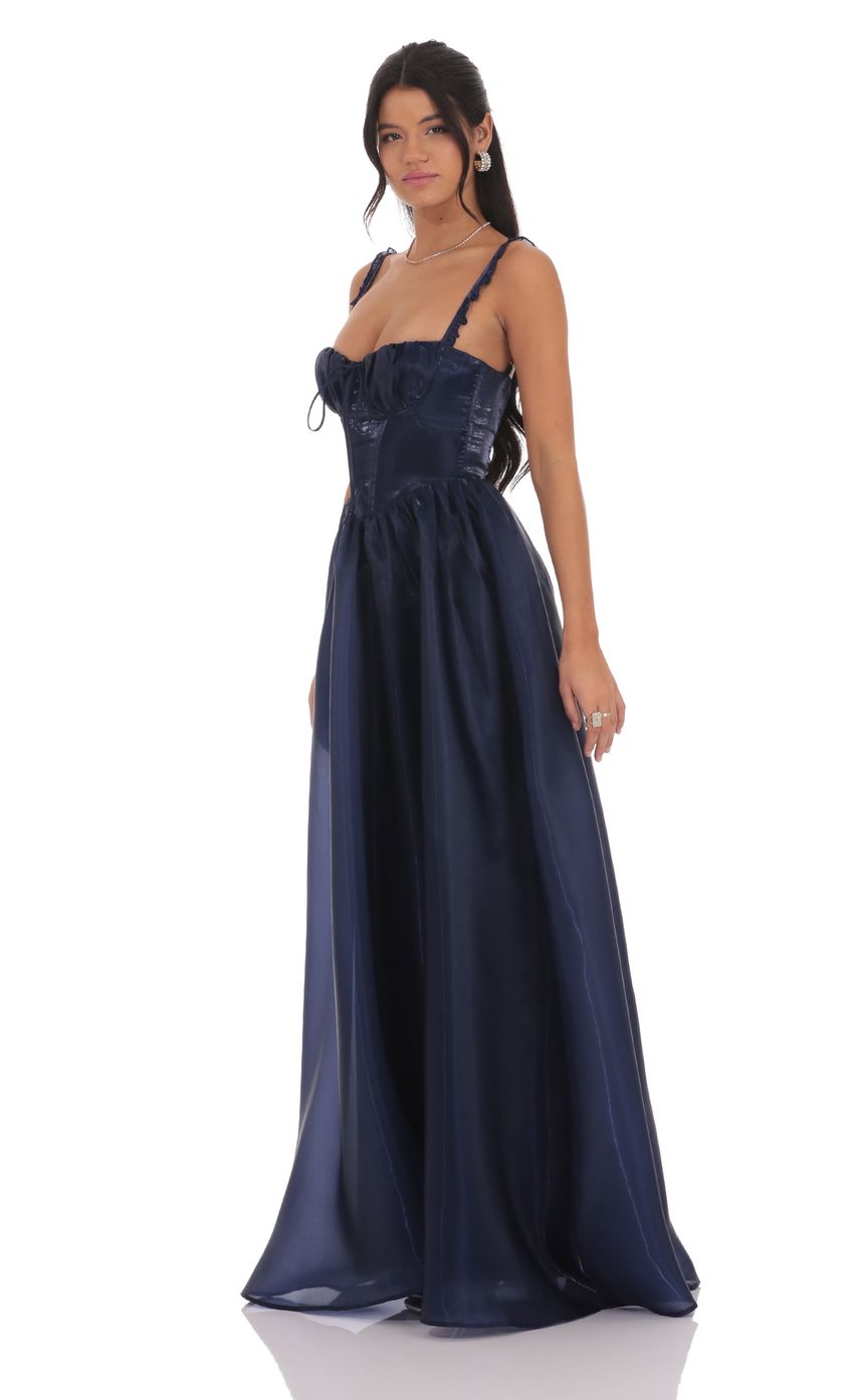 Lucy In The Sky Sheen Corset Maxi Dress in Navy
