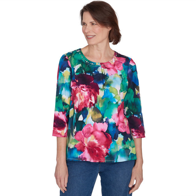 Alfred Dunner Women's Bold Watercolor Floral Top