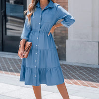 Cupshe Blue Collared Front Button Half Sleeve Midi Dress(X2)