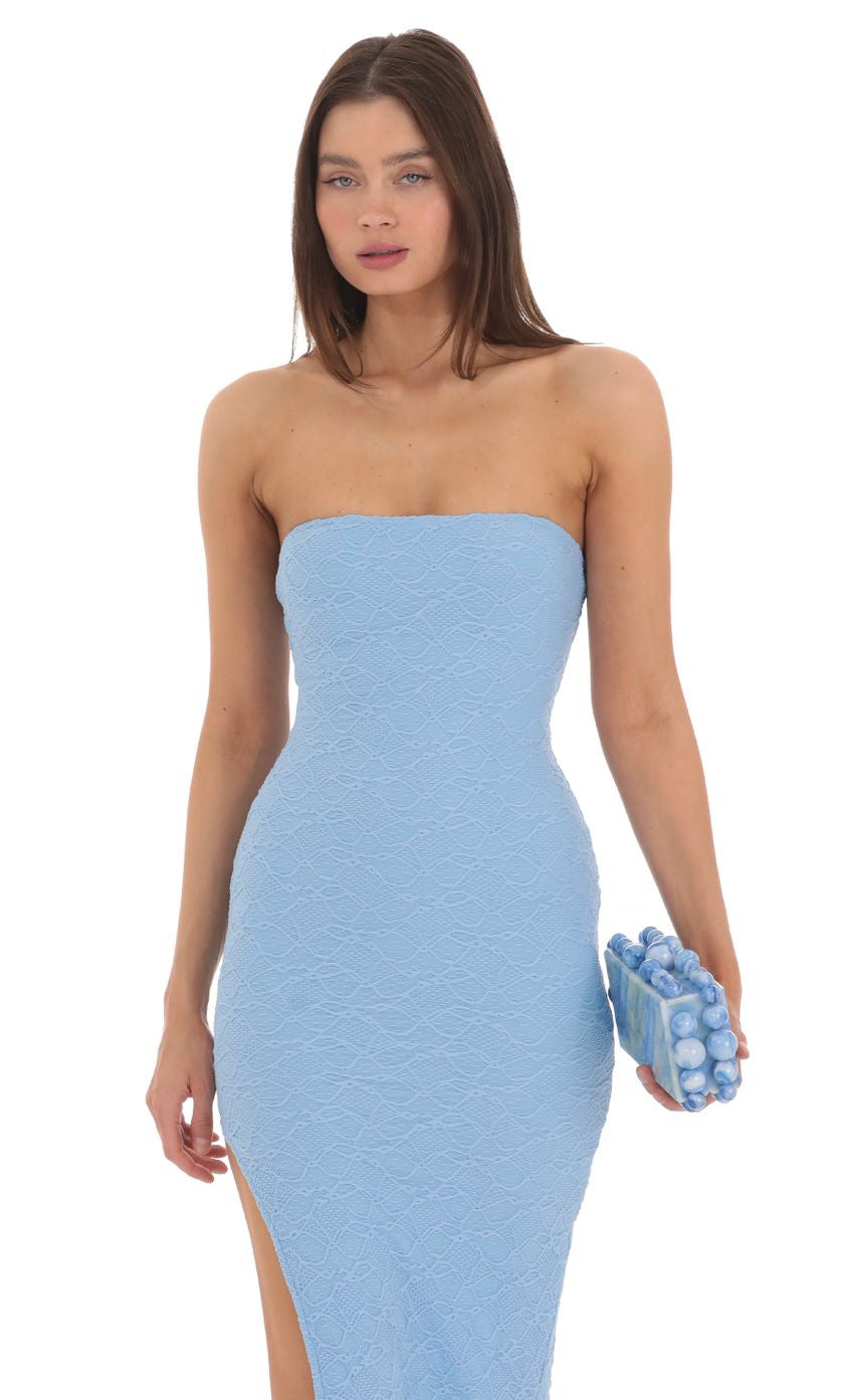 Lucy in the Sky Textured Bodycon Dress in Light Blue