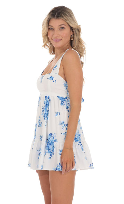 Lucy In The Sky Floral Square Neck Babydoll Dress in White