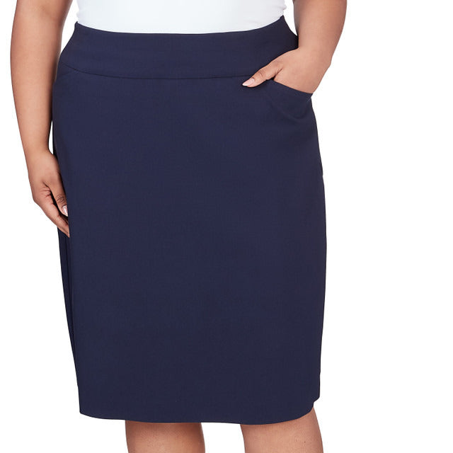 Alfred Dunner Women's Classic Stretch Waist Skirt - NAVY