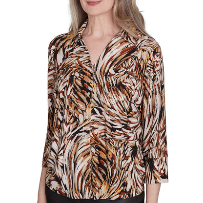 Alfred Dunner Women's Brushstroke Textured Button Down Top