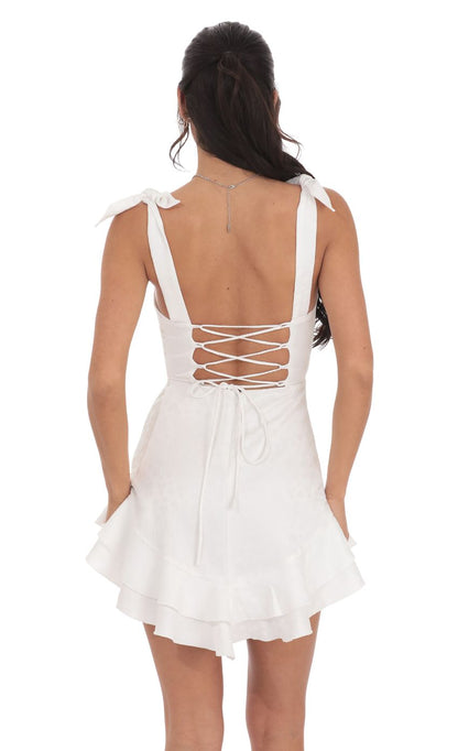 Lucy In The Sky Floral Jacquard Ruffle A-line Dress in White