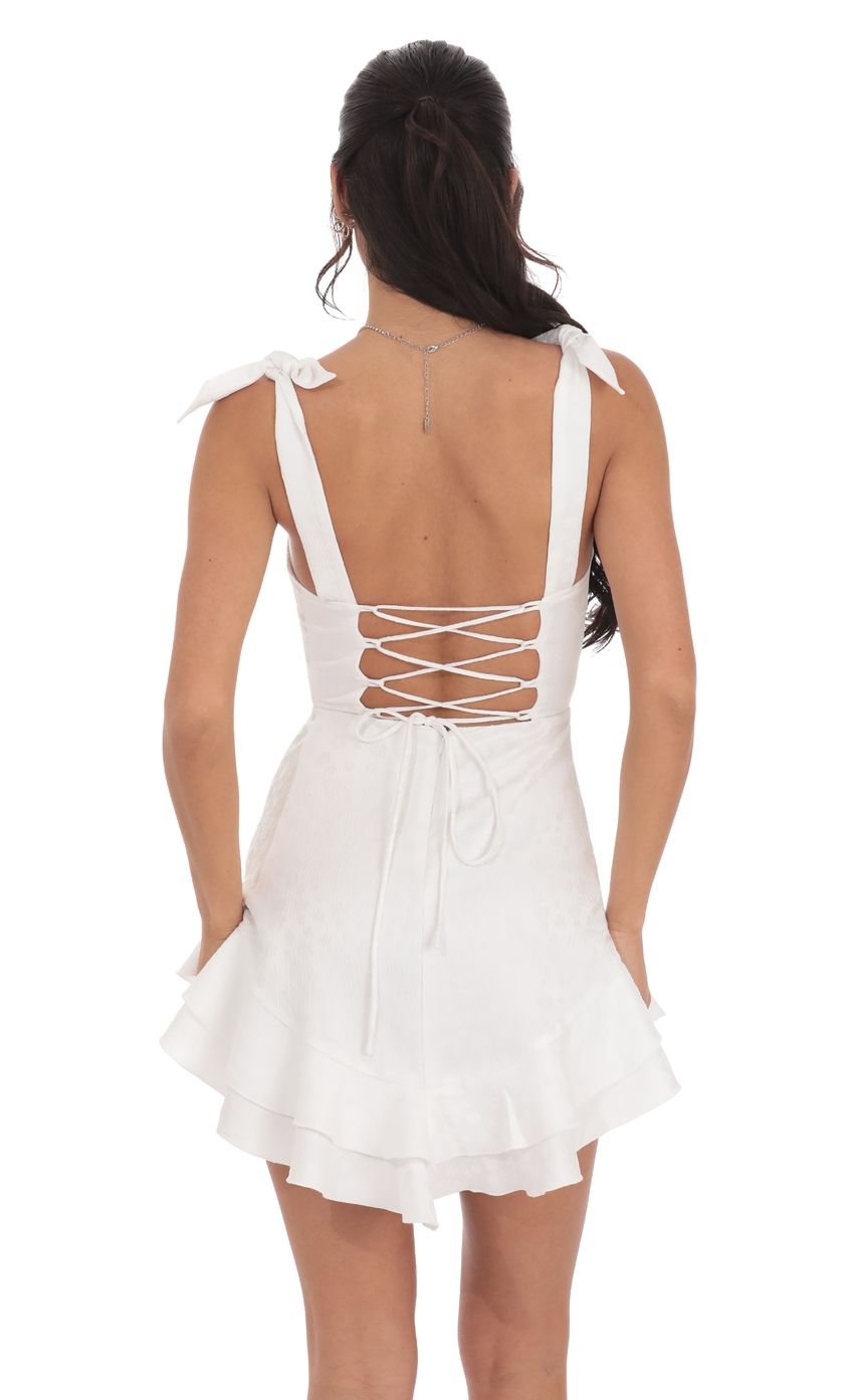 Lucy In The Sky Floral Jacquard Ruffle A-line Dress in White