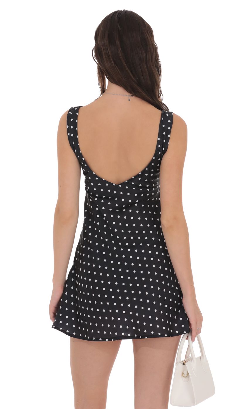 Lucy In The Sky Satin Polka Dot V-Neck Dress in Black