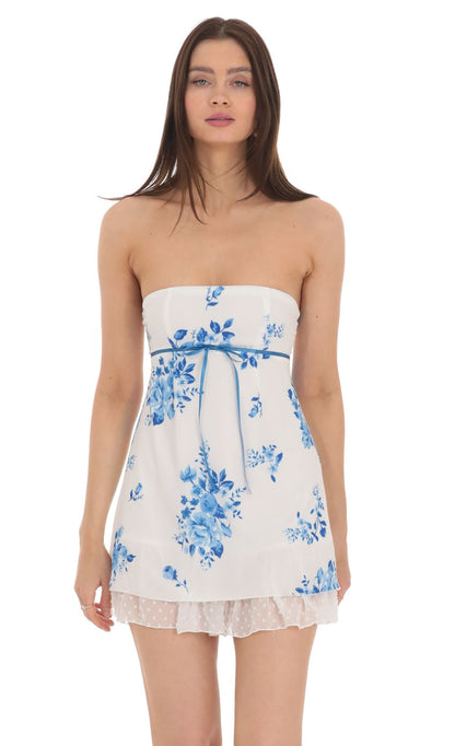 Lucy In The Sky Floral Dotted Strapless Dress in White