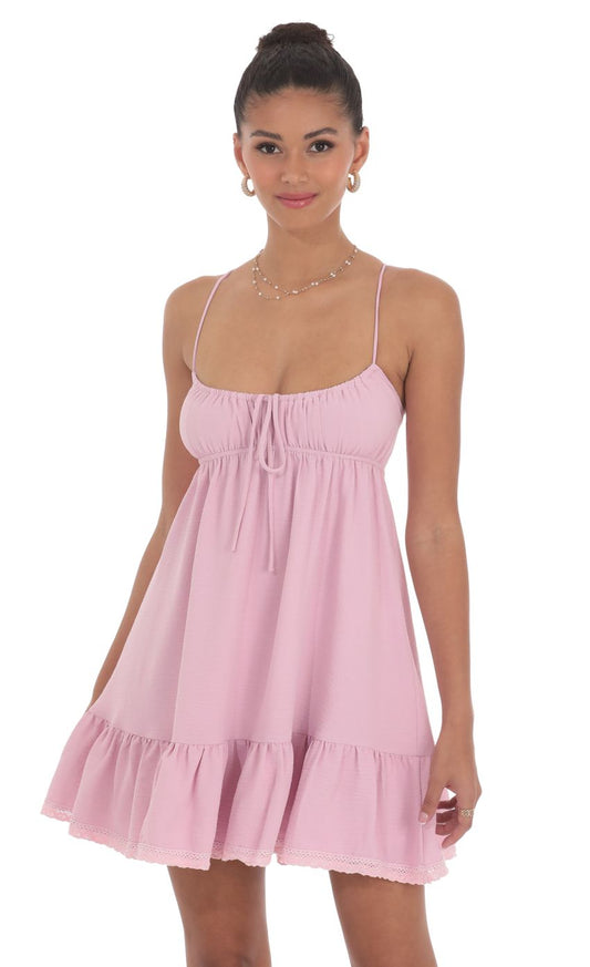 Lucy In The Sky Front Tie Babydoll Dress in Pink