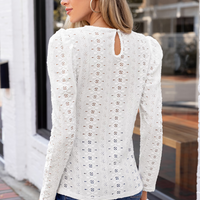 Cupshe Ivory Puff Shoulder Long Sleeve Perforated Top (x2)