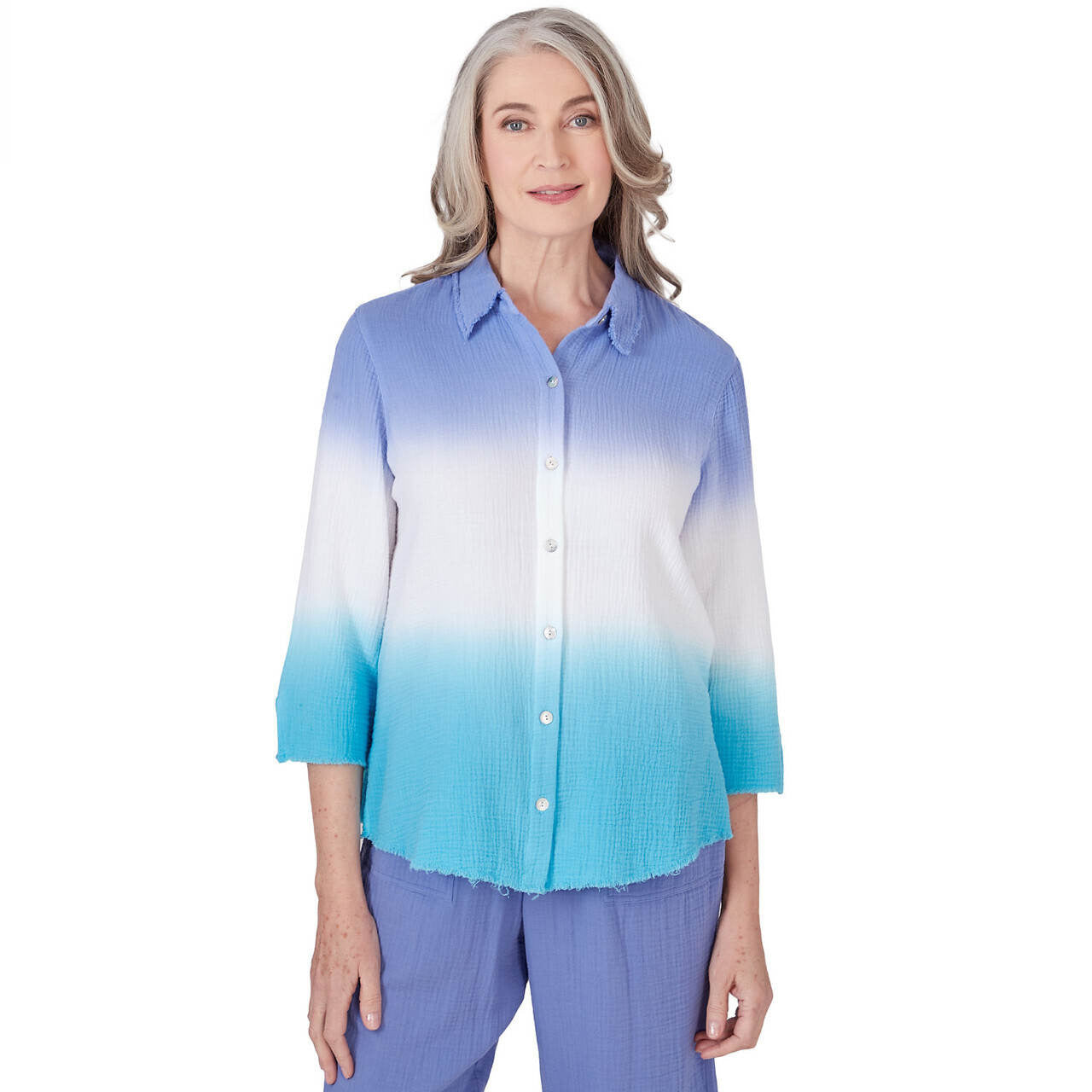 Alfred Dunner Women's Dip Dye Button Down Blouse