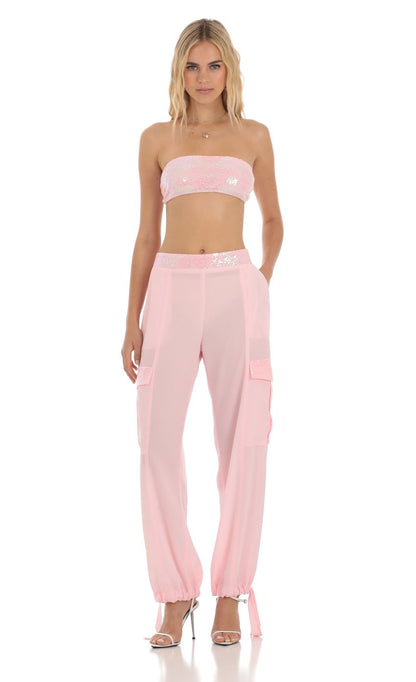 Lucy In The Sky Sequin Two Piece Set in Pink