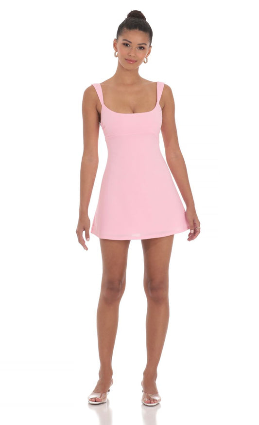 Lucy In The Sky Wide Strap Flare Dress in Pink