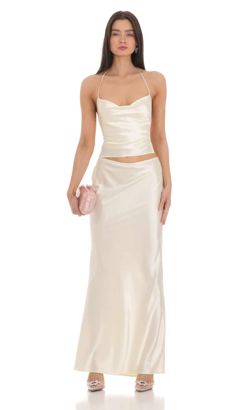 Lucy In The Sky Satin Slip Two Piece Set in Ivory