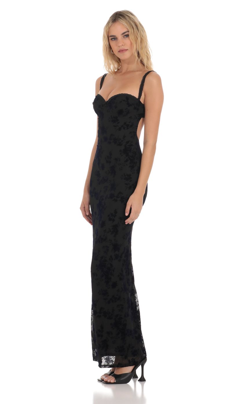 Lucy In The Sky Mesh Velvet Floral Maxi Dress in Black