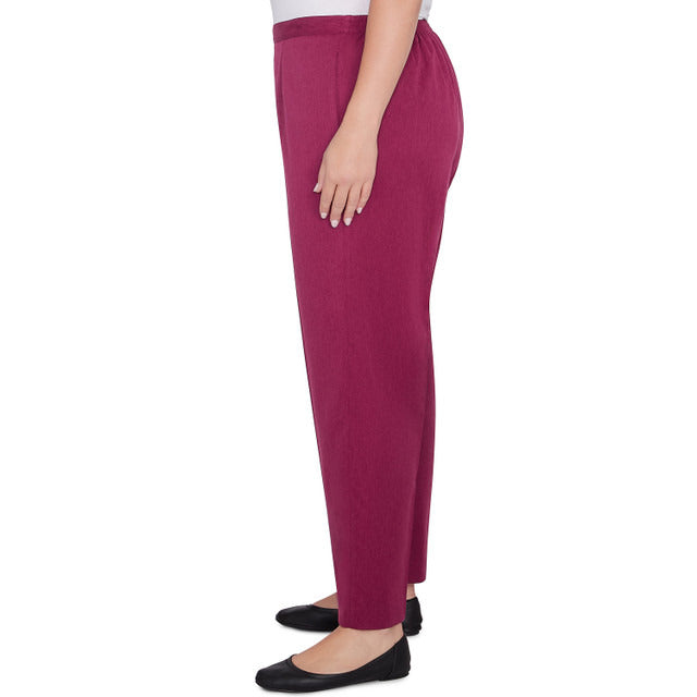 Alfred Dunner Women's Classic Faux Suede Slant Pocket Short Length Pant - WINE