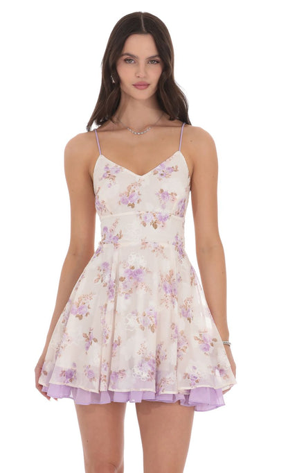 Lucy In The Sky Floral Fit and Flare Dress in Cream