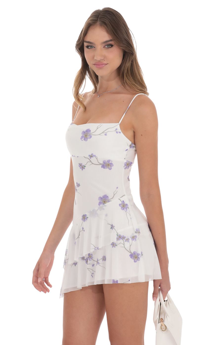 Lucy In The Sky Floral Mesh Tassel Dress in White