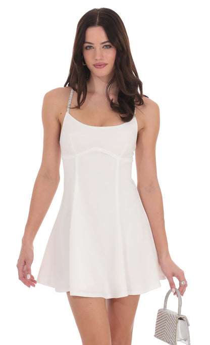 Lucy In The Sky Rhinestone Fit and Flare Dress in White