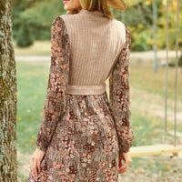 Cupshe Brown Retro Floral Mockneck Long Sleeve Mini Dress