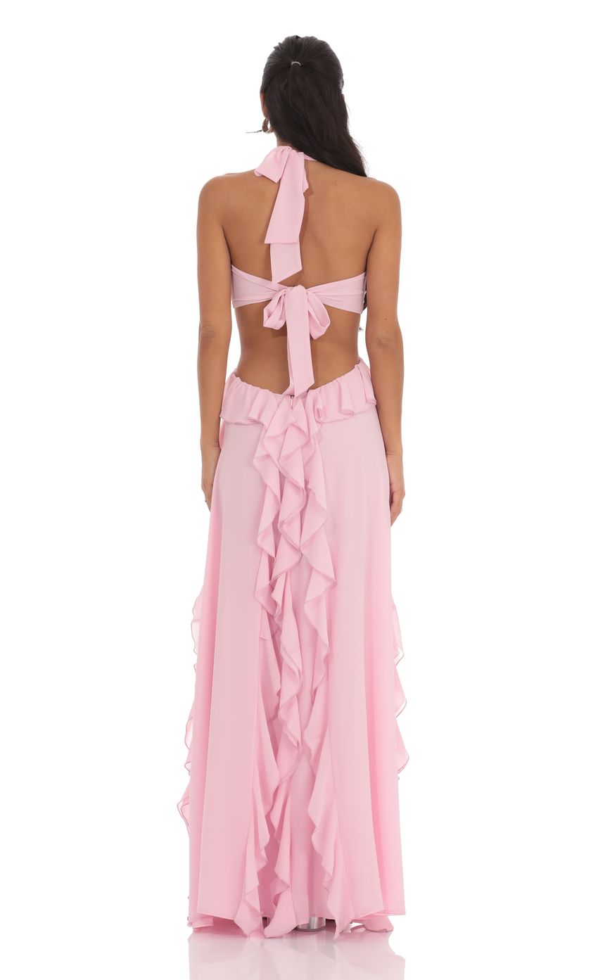 Lucy In The Sky Chiffon Cutout Ruffle Maxi Dress in Pink