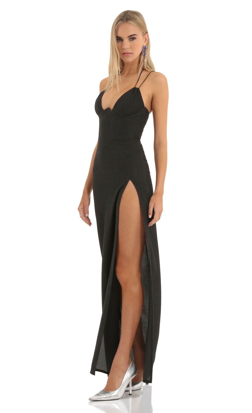 Lucy In The Sky Knit Corset Maxi Dress in Black