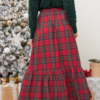 Cupshe Burgundy Plaid Ruffled Maxi Skirt (x2)