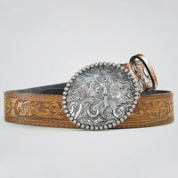 Ursime Western Retro PU Leather Floral Carved Belt